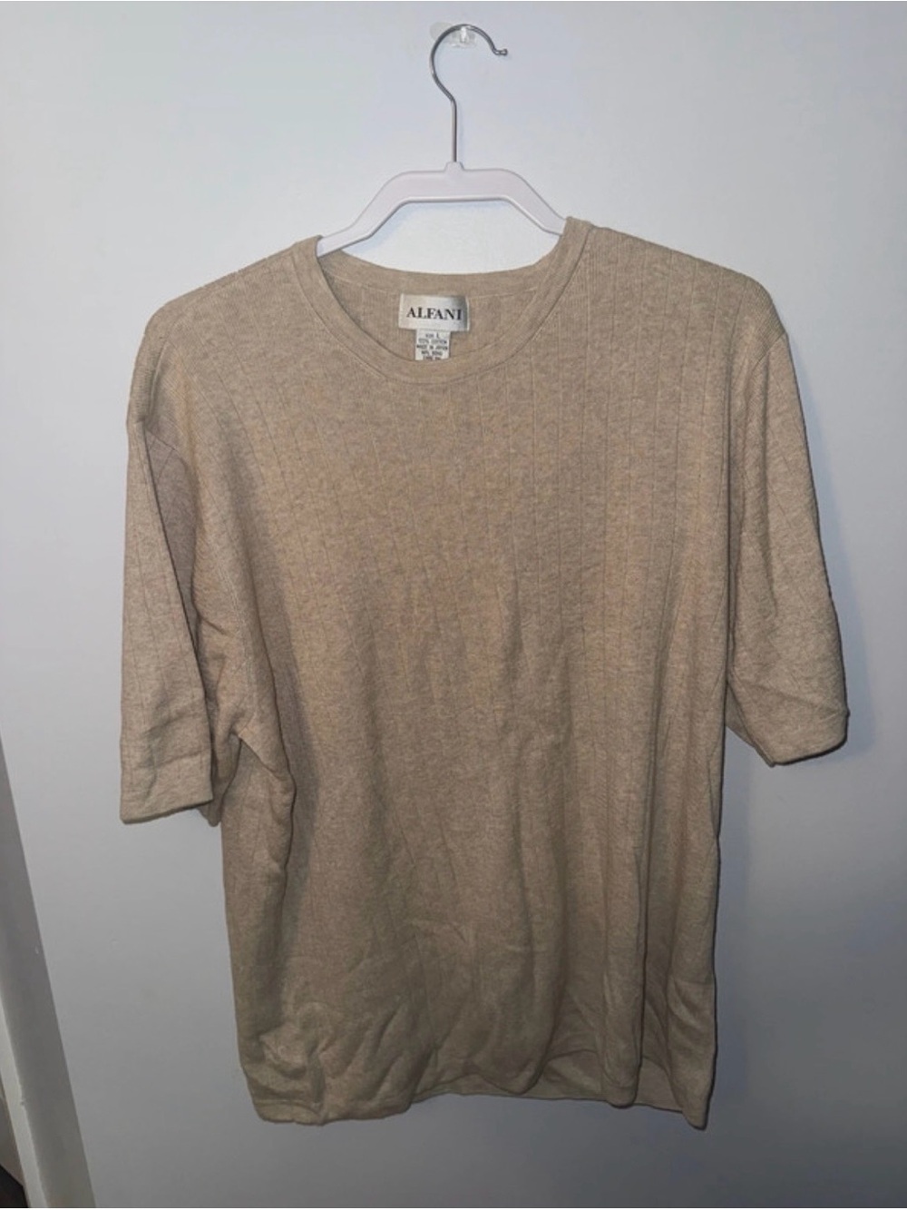 Alfani Beige Short Sleeve Crew Neck Knit Polo